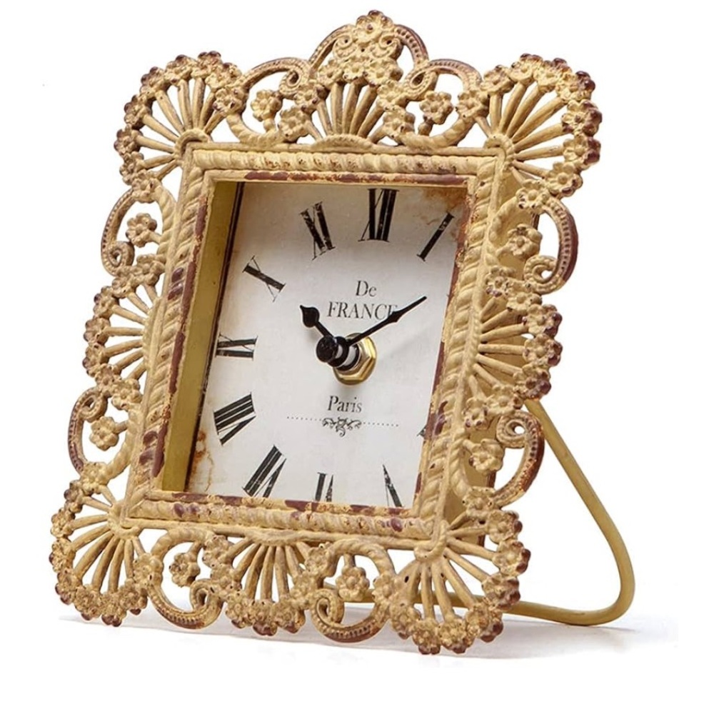 NIKKY HOME Vintage Table Clock, Shabby Chic Decorative Pewter Desk Clock Battery